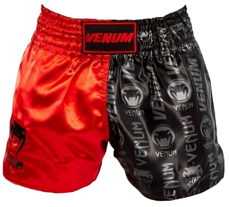 Pantaloneta Venum Logos Muay Thai Negro Rojo