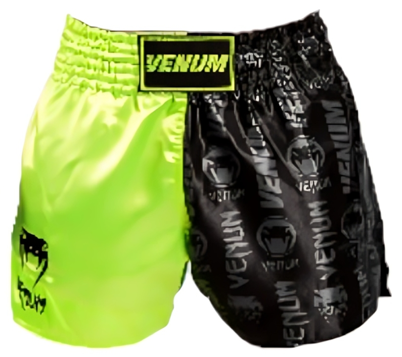 Pantaloneta Venum Logos Muay Thai Negro Verde Neon